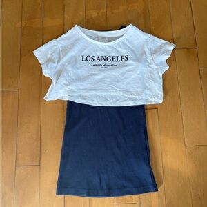 Zara Girl’s White 'Los Angeles' Cropped Tee with Tank Dress~Size 6T